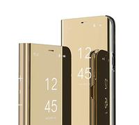 LEMAXELERS Oppo A52 / A72 / A92 Case Oppo A52 Cover,Glitter Mirror Makeup PU Leather Slim Clear View Stand Flip Wallet Bright Kickstand Full Body Protective Case for Oppo A52,Mirror PU Gold