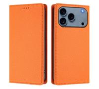 LEMAXELERS Phone Case for iPhone 17 Pro Wallet RFID Blocking Magnetic Closure Shockproof Shell Stand Card Slot Flip Folio Notebook Style Protective Cover for iPhone 17 Pro Orange YBLZ