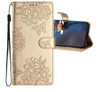 LEMAXELERS Phone Case for Samsung Galaxy A17 Wallet Flip Cover with Card Holders Kickstand and Wrist Strap Magnetic Closure Premium Leather Cover for Samsung Galaxy A17 Butterfly Gold XYYH.