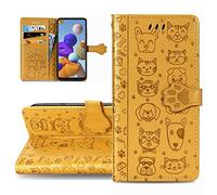 LEMAXELERS Samsung Galaxy S23 FE Phone Case Galaxy S23 FECover, Cute Cat Dog Embossed PU Leather Flip Notebook Wallet Case Magnetic Stand Card Slot Folio Case for Galaxy S23 FE,SD Cat Yello