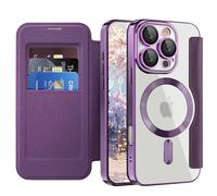 LEMAXELERS Wallet Case for iPhone 13 Pro 6.1" Compatible with Magsafe with RFID Blocking Card Slot Transparent TPU Back Shockproof Phone Cover for Apple iPhone 13 Pro 6.1", Purple WD