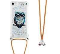 LEMAXELERS YB GS Owl Case for iPod Touch 5/iPod Touch 6 Glitter Glitter Glitter Quicksands Transparent Silicone TPU Case Cover with Cord Neck Strap for iPod Touch 5