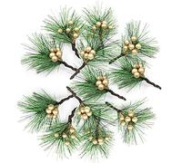 LEMCC 24PCS Artificial Christmas Mini Pine Picks Yellow Berry Stems Picks Small Artificial Pine Tree Branches for Christmas Tree Decorations DIY Crafts Home Decor