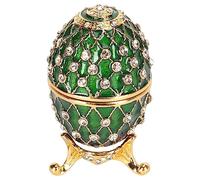 LEMCC Egg Shaped Trinket Box, Hinged Jewelry Ring Holder, Rhinestone Inlay Trinket Box, Decorative Metal Trinket Box for Jewelry Ring Holder Collectible Boxes(Green)