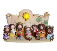 LEMCC Mini Christmas Nativity Set, Nativity Set with Manger, Resin Manger Scene Ornaments, Jesus Figurines Sets, Religious Christmas Table Decor Collection Gifts Holidays Decor(Colorful(With Manger))