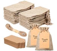 Lemecima 100 Pcs Burlap Gift Bags with 100 Pcs Kraft Paper Gift Tags with Drawstring Favor Bulk Burlap Sack Bags for DIY Wedding Party Craft(4 x 6 Inch,Light Brown)