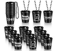 Lemecima 12 Pcs Shot Glass Necklace on Beaded Dirty Plastic Shot Necklace Cup to My Birthday Decorations Black Plastic Tumbler Cups