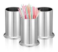 Lemecima 3 Pack Stainless Steel Straw Holder, Countertop Straw Dispenser, Drinking Straw Organizer Container for Store, Restaurant, Bar, Home, Kitchen Organizer for Spoons Forks Cutlery Gadgets