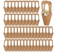 Lemecima 50 Packs Paper Flowers Gift Bags Brown Hanging Bouquet Wrapping Bags with Sturdy Handles for Floral Arrangements, Home Decor, Wedding, Party Favors, and Retail Display (14 Inches)