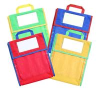 Lemecima Set of 4 Book Pouches, Clear Pocket Reading Bags for Home Office, Send Home Books and Documents in Book Bags - Stitched-On Handle, Colorful(10" x 12") 4 Colors