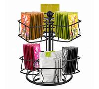 Lemecima Tea Bag Organizer, 360 Degree Tea Spining Carousel with 6 Compartments, Sugar Coffee Creamer Caddy for Kitchen Counter Cabinet , Up to 60 Storage