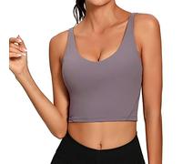 Lemedy Women Sports Bra Longline Crop Tank Top Padded Workout Running Yoga (L, Lavender Grey)