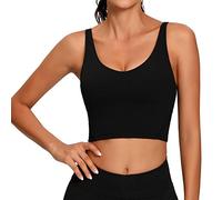 Lemedy Women Sports Bra Longline Crop Tank Top Padded Workout Running Yoga (M, Black)