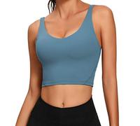 Lemedy Women Sports Bra Longline Crop Tank Top Padded Workout Running Yoga (XL, Blue)