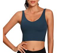 Lemedy Women Sports Bra Longline Crop Tank Top Padded Workout Running Yoga (XL, Cyan)