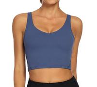 Lemedy Women Sports Bra Longline Crop Tank Top Padded Workout Running Yoga (XL, Navy Blue)