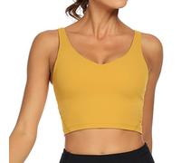 Lemedy Women Sports Bra Longline Crop Tank Top Padded Workout Running Yoga (XL, Yellow)