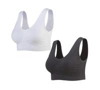 Lemef 2-Pack Seamless Sports Bra Wirefree Yoga Bra with Removable Pads for Women (2X-Large, Black&White)