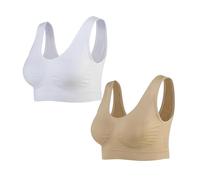 Lemef 2-Pack Seamless Sports Bra Wirefree Yoga Bra with Removable Pads for Women (4X-Large, Nude&White)