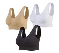 Lemef 3-Paquet soutiens-Gorge de sans Couture Sport Yoga sans Armature avec coussinets amovibles Pour Femmes, Black&white&nude, XL
