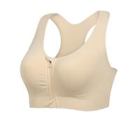 Lemef Front Zipper Sports Bras High Impack Post Op Compression Bras for Women Post Surgery Wireless Racerback Yoga Bra Beige M