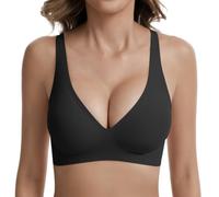 Lemef Jelly Bra for Women Gel Push-Up Wireless Plunge Bralette Support | Non Wired, Deep V Everyday T-Shirt Bra, Support Soft Comfort, Separation Without Spillage, Low Cut Wide Straps, Full Coverage