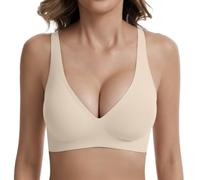 Lemef Jelly Bra for Women Gel Push-Up Wireless Plunge Bralette Support | Non Wired, Deep V Everyday T-Shirt Bra, Support Soft Comfort, Separation Without Spillage, Low Cut Wide Straps, Full Coverage