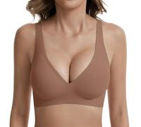 Lemef Jelly Bra for Women Gel Push-Up Wireless Plunge Bralette Support | Non Wired, Deep V Everyday T-Shirt Bra, Support Soft Comfort, Separation Without Spillage, Low Cut Wide Straps, Full Coverage