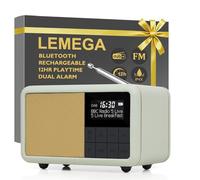 LEMEGA Class Compact DAB+ Radio Alarm Clock - Mains & Battery Portable DAB+ Radio,Dockable Digital Clock Radio with Bluetooth,Headphone Jack,IPX4 Waterproof,12 hr Battery,40 Presets,EQ Modes,Green
