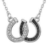 Lemegeton Lovely White and Black Double Horseshoe Pendant Necklace Crystal Crystal