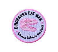 LEMEPINZ Dinosaurs Eat Man Woman Inherits The Earth 3 Inches Embroidery Patch, Skull Iron On/Sew On Travel Embroidered Applique Patch, Fabric Patches for Clothes Backpacks Hats, DIY Accessories Gifts
