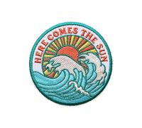 LEMEPINZ Here Comes The Sun 3 Inches Embroidery Patch, Waves Iron On/Sew On Travel Embroidered Applique Patch, Travel Patches, Fabric Patches for Clothes Backpacks Hats, Summer DIY Accessories Gifts
