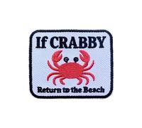 LEMEPINZ If Crabby Return to The Beach 3 Inches Embroidery Patch, Summer Beach Iron On/Sew On Travel Embroidered Applique Patch, Fabric Patches for Clothes Backpacks Hats, Funny DIY Accessories Gifts