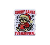 LEMEPINZ Sorry Santa I've Been Feral Patch, Size 3 Inches Iron On Embroidery Patches for Hats Clothes Backpacks Jeans, DIY Sew On Patches, Fabic Patches, Christmas Raccoon Patch, Gift for Boys Girls