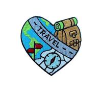 LEMEPINZ Travel Heart Backpacking 3 Inches Embroidery Patch, Iron On/Sew On Travel Embroidered Applique Patch,Travel Patches, Fabric Patches for Clothes Backpacks Hats, Adventure DIY Accessories Gifts