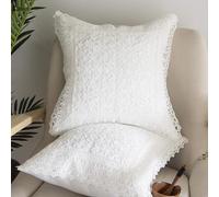 Lemfux Pack of 2 Throw Pillow Covers Cases for Couch Sofa Lace Ruffles Pillow Cover Sham Cushion Cover Square Decorative Pillowcase 18" x 18" 2pcs White