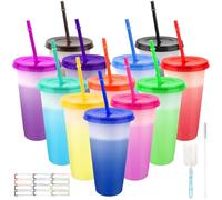 Lemicin 12 Pack 24oz Color Changing Cups Tumblers with Lids Straws Sticker, Reusable Plastic Drinking Iced Coffee Cup Party Tumbler Set for Kids Adults Party Smoothie Cup Travel Mugs