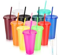 Lemicin 12pcs Drinking Cup Tumbler Cups with Straw and Lid, 24oz Plastic Tumblers Reusable Cold Cups Colourful Glitter Travel Mugs for Cold Drinks Iced Coffee Smoothie for Parties