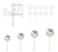 Lemicin 33PCS Disco Ball Cupcake Toppers 1970s Disco Ball Cake Decorations Happy Birthday Cake Topper Set Shiny Glittery Mini Disco Ball Decor for Birthday Wedding Retro Dance Party Decorations