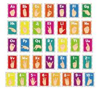Lemicin 36Pcs ASL Alphabet Bulletin Board Set ABC Number Hand Signal Language Flash Cards ASL Signal Language Posters for Classroom Phrases Hand Sign Cards Students Teachers School Visual Cues