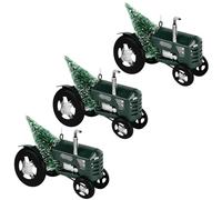 Lemicin 3PCS Vintage Green Tractor with Mini Christmas Tree Ornaments Farmhouse Vintage Metal Tractor Model Hanging Ornaments Tree Decorations for Holiday Christmas Trees Decorations