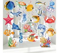 Lemicin 48 Pieces Sea Animals Hanging Swirl, Under The Sea Animals Fish Birthday Ocean Party Ceiling Decor Tropical Fish Beach Party Favors for Boys Girls Ocean Mermaid Creatures Baby Shower