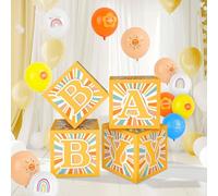 Lemicin Here Comes The Son Baby Shower Decor 4PCS Boys Boho Baby Boxes for Son Shower Decorations Birthday Party Supplies