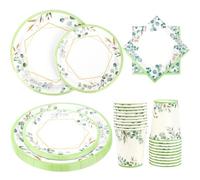 Lemicin Paper Plates Cups Napkins - 120pcs Sage Green Party Paper Tableware Set for 30 Guests Jungle Theme Baby Shower Decorations for Gender Reveal Party Birthday Wedding Party Supplies