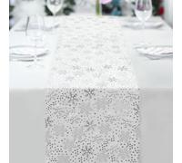 Lemicin Silver Christmas Table Runners - Snowflake Table Runner Shiny Netting Foil Christmas Dinner Table Decorations for Seasonal Winter Xmas Kitchen Holiday Party 14 x 72 inch