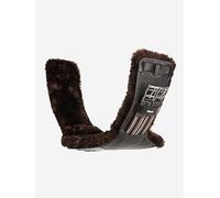 LeMieux Arika Simuwool Contoured Short Stud Girth - Anatomic Shape - Soft & Flexible Leather - Centre Carabiner Clip - Detachable Simuwool Lining - Brown - 45cm/18"