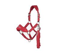 LeMieux Breakaway Vogue Headcollar & Leadrope - Hook & Loop Breakaway on Headpiece & Noseband - Neoprene Padding - Chilli Red - Super Mini