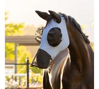 LeMieux Bug Relief Full Fly Mask - Pull On Design - Bug-Eye Eye Darts - Breathable Mesh Ears - Powder Blue - XSmall