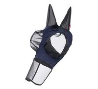 LeMieux Bug Relief Full Fly Mask - Pull On Design - Bug-Eye Eye Darts - Breathable Mesh Ears - Navy - Large