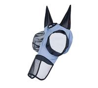 LeMieux Bug Relief Full Fly Mask - Pull On Design - Bug-Eye Eye Darts - Breathable Mesh Ears - Powder Blue - XSmall